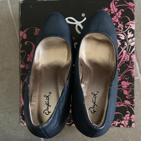 NIB Qupid Penelope Platform High Heels Navy Blue PU Leather Snake Stilettos 6.5 - Picture 3 of 11